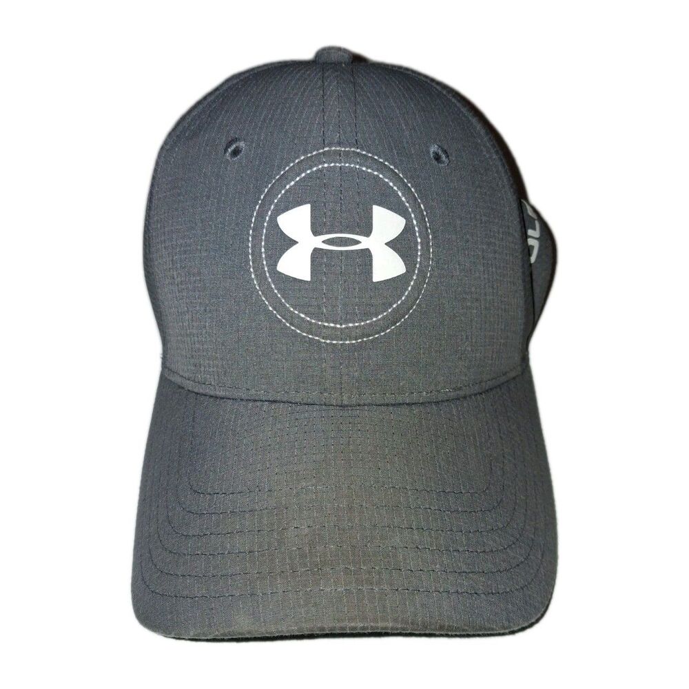 Mens Golf Hat Under Armour Cap Gray White Logo Fitted Size XL 62.5CM Very Nice